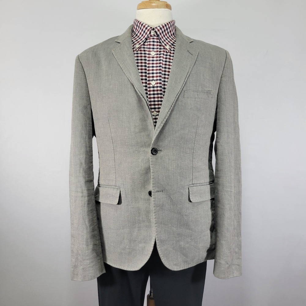 Slate Stone Men's Sport Coat Blazer Two Button Gray Cotton Linen Blend Sz 40XL